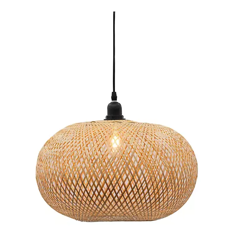 Chandeliers & Pendant Lighting-Kirklands Home Natural Wide Woven Bamboo Globe Pendant Light