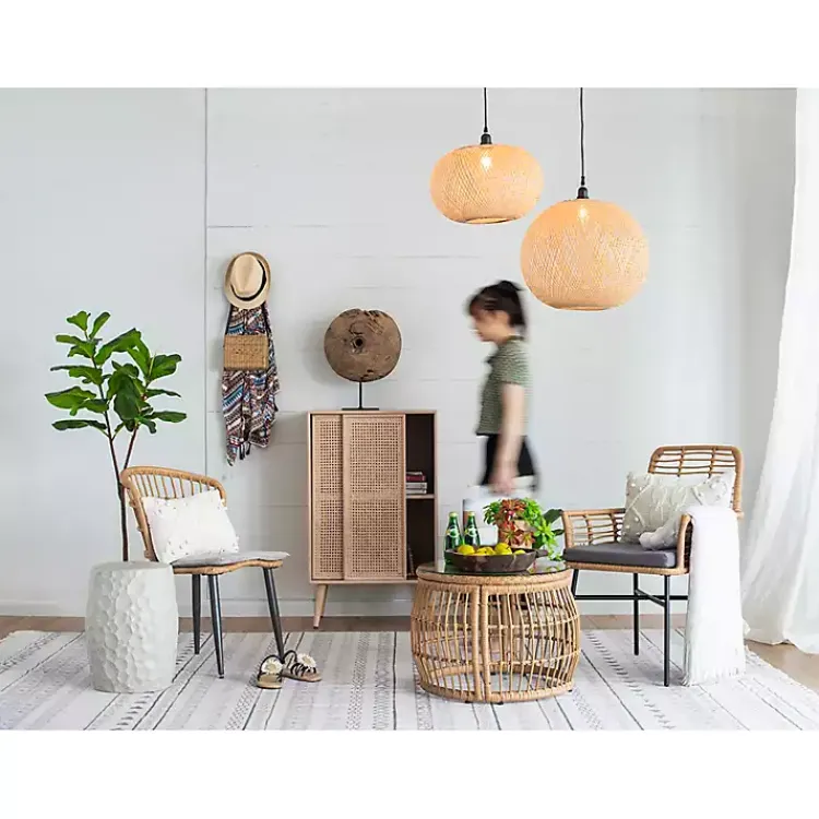 Chandeliers & Pendant Lighting-Kirklands Home Natural Wide Woven Bamboo Globe Pendant Light