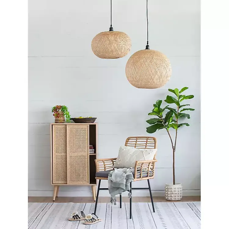 Chandeliers & Pendant Lighting-Kirklands Home Natural Wide Woven Bamboo Globe Pendant Light
