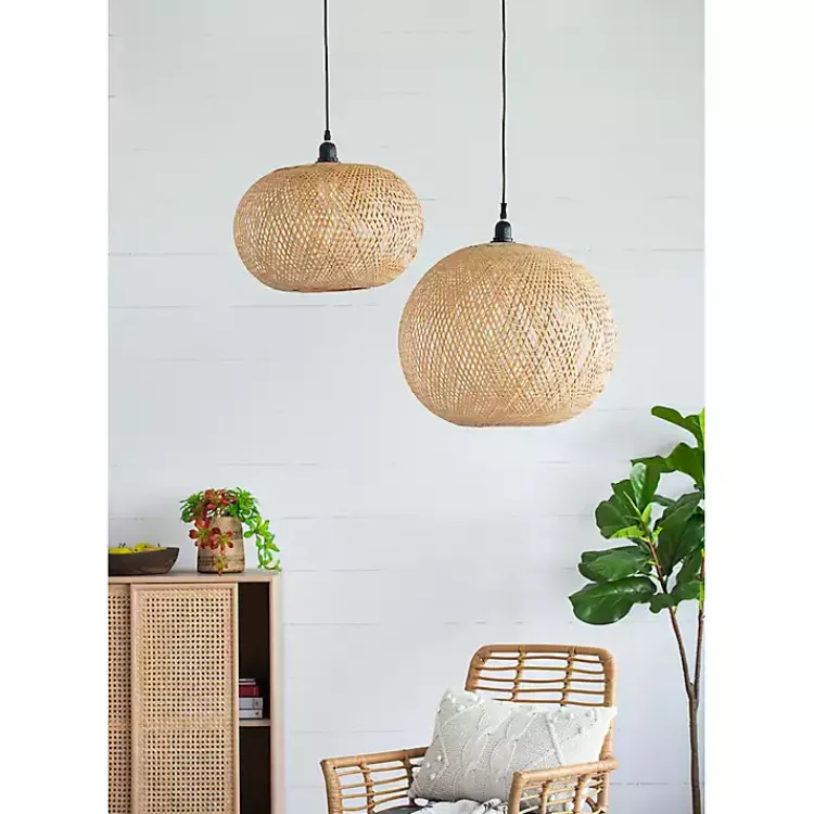 Chandeliers & Pendant Lighting-Kirklands Home Natural Wide Woven Bamboo Globe Pendant Light