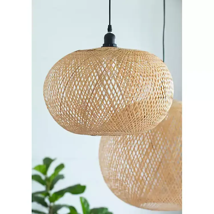 Chandeliers & Pendant Lighting-Kirklands Home Natural Wide Woven Bamboo Globe Pendant Light
