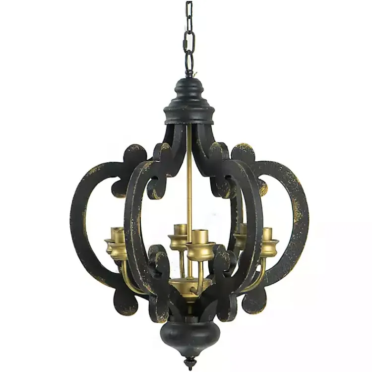 Chandeliers & Pendant Lighting-Kirklands Home Black Distressed Gold Chandelier