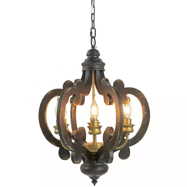 Chandeliers & Pendant Lighting-Kirklands Home Black Distressed Gold Chandelier