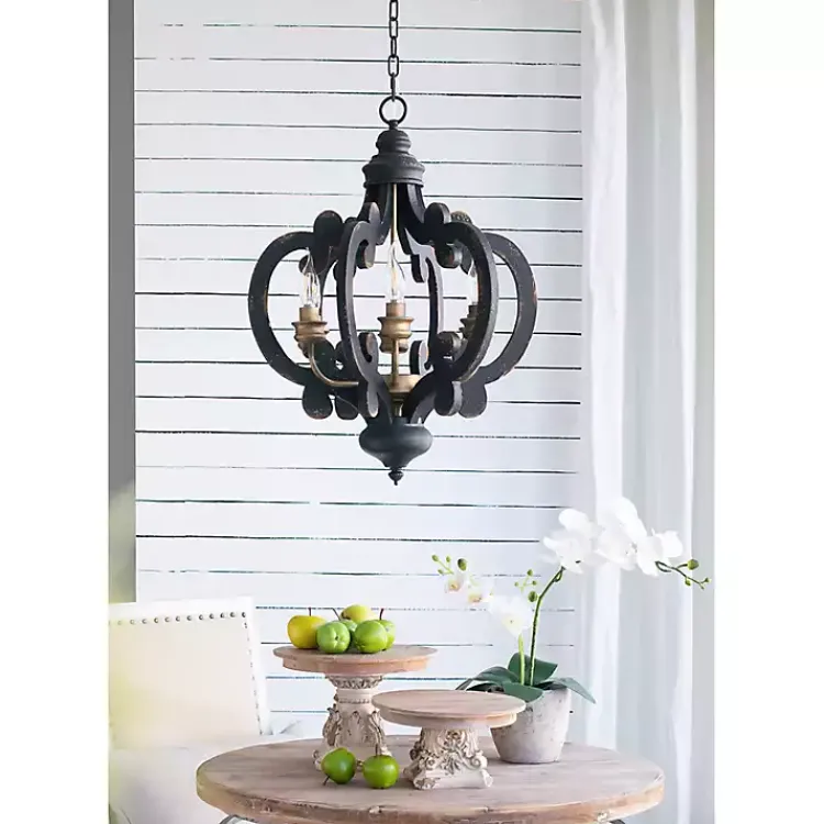 Chandeliers & Pendant Lighting-Kirklands Home Black Distressed Gold Chandelier