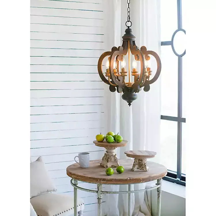 Chandeliers & Pendant Lighting-Kirklands Home Black Distressed Gold Chandelier