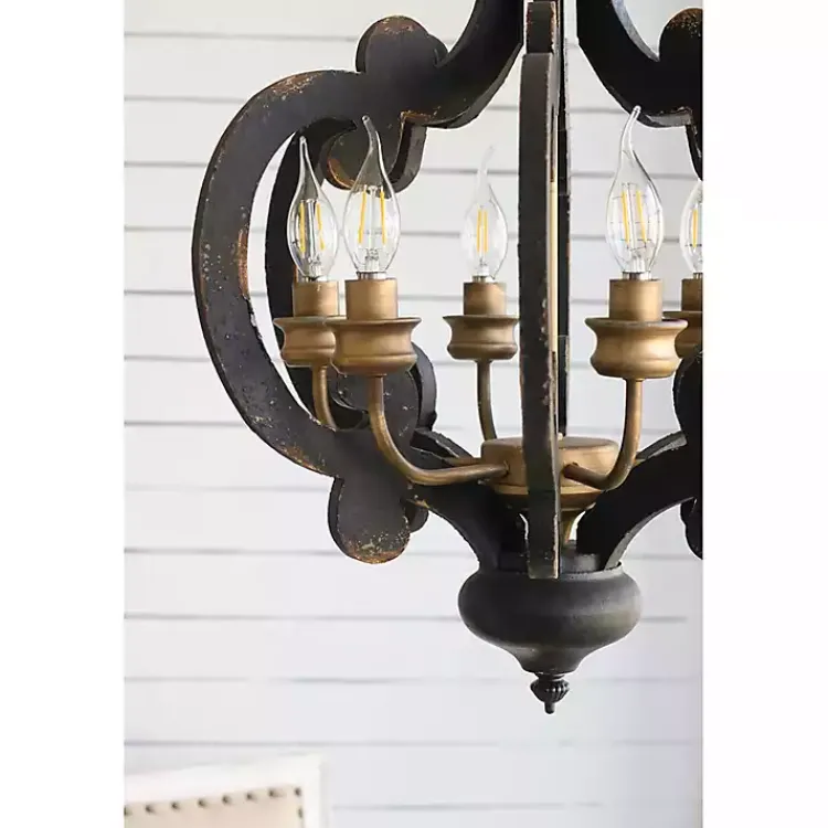 Chandeliers & Pendant Lighting-Kirklands Home Black Distressed Gold Chandelier