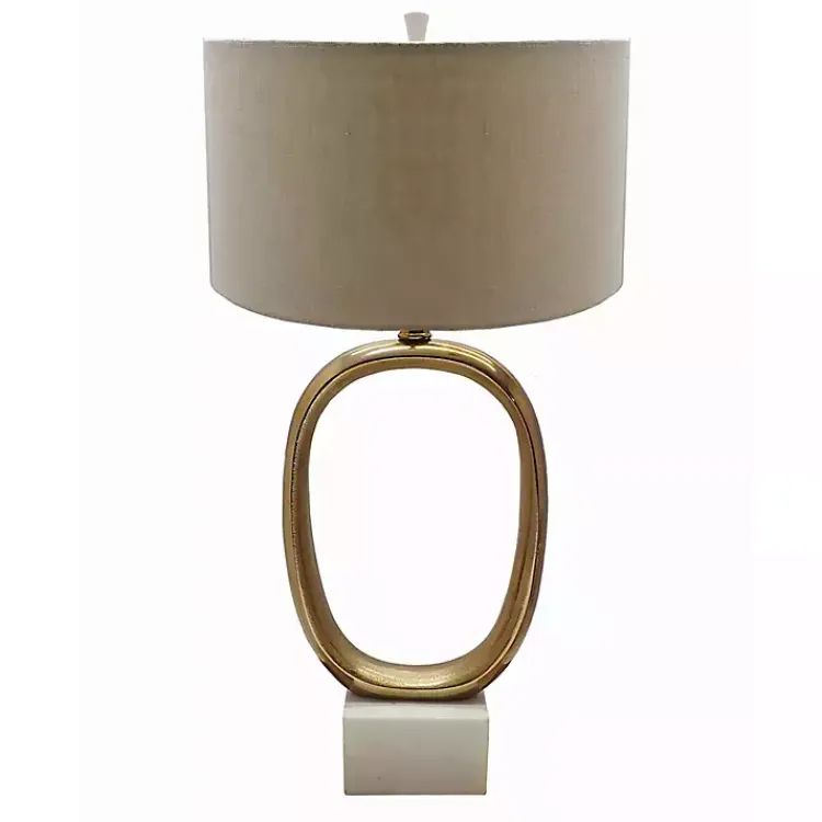 Table Lamps-Kirklands Home Brass Oval and Marble Base Table Lamp Tan