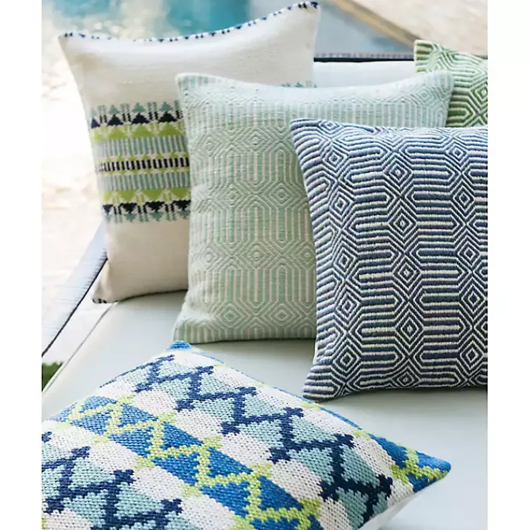 Outdoor Cushions & Pillows-Kirklands Home Aquamarine Woven Geometric Outdoor Throw Pillow Green
