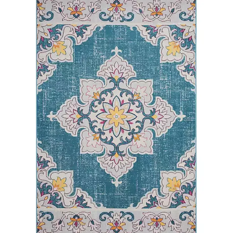 Outdoor Rugs-Kirklands Home Blue Floral Medallion Outdoor Area Rug, 7x9