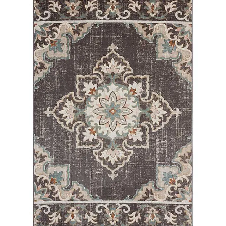Outdoor Rugs-Kirklands Home Brown Floral Medallion Outdoor Area Rug, 5x7