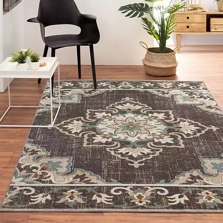 Outdoor Rugs-Kirklands Home Brown Floral Medallion Outdoor Area Rug, 5x7