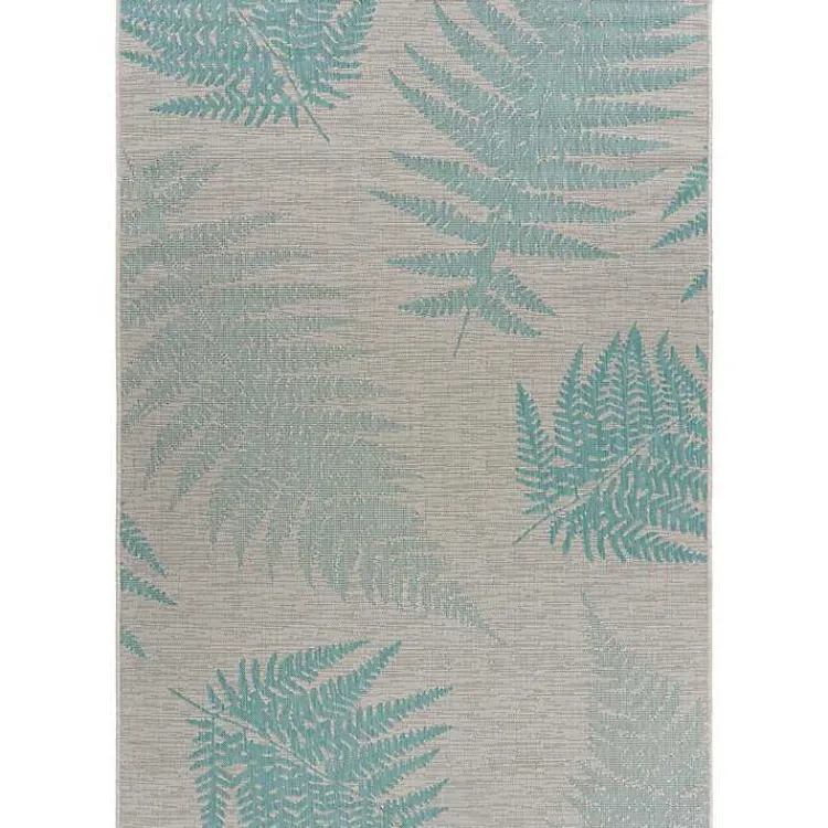 Outdoor Rugs-Kirklands Home Teal and Tan Falling Ferns Outdoor Area Rug, 5x7