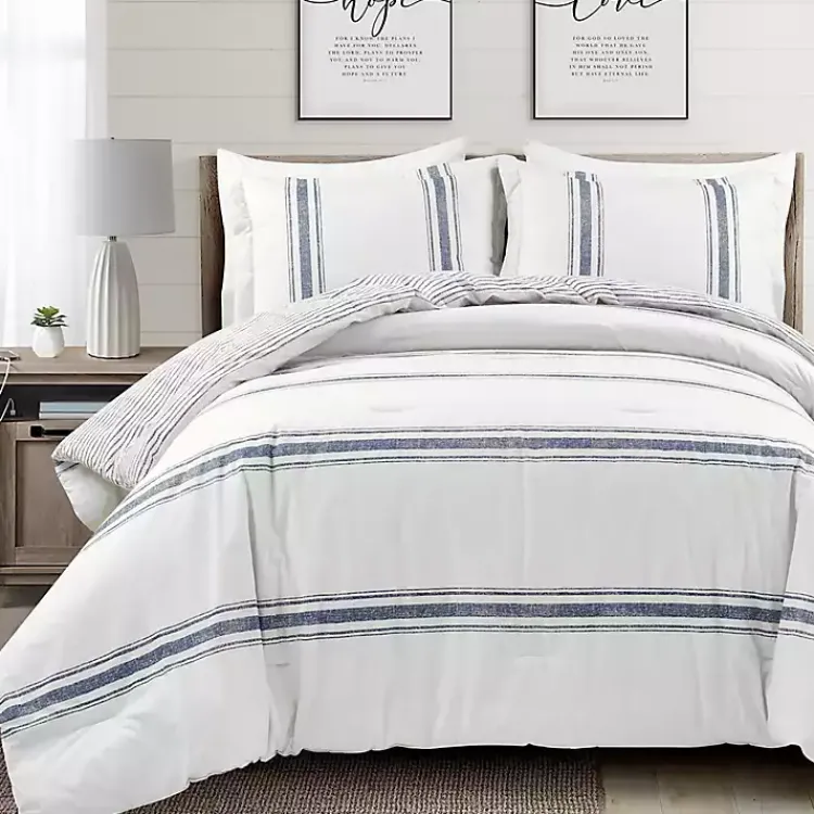 Comforters-Kirklands Home Navy Stripe 3-pc. Full/Queen Comforter Set