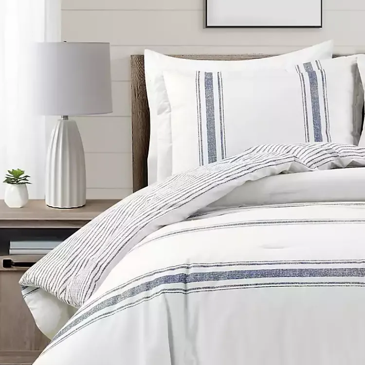 Comforters-Kirklands Home Navy Stripe 3-pc. Full/Queen Comforter Set