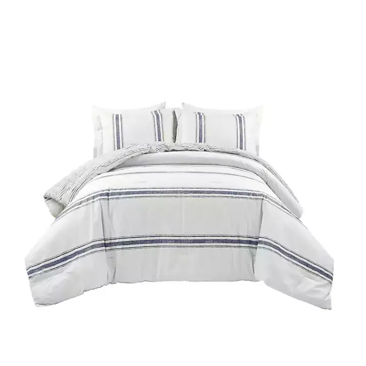 Comforters-Kirklands Home Navy Stripe 3-pc. Full/Queen Comforter Set