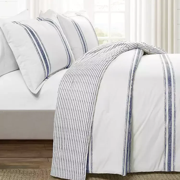 Comforters-Kirklands Home Navy Stripe 3-pc. King Comforter Set