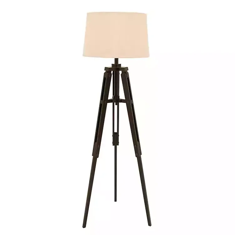 Floor Lamps-Kirklands Home Industrial Tripod Wooden Floor Lamp Ivory