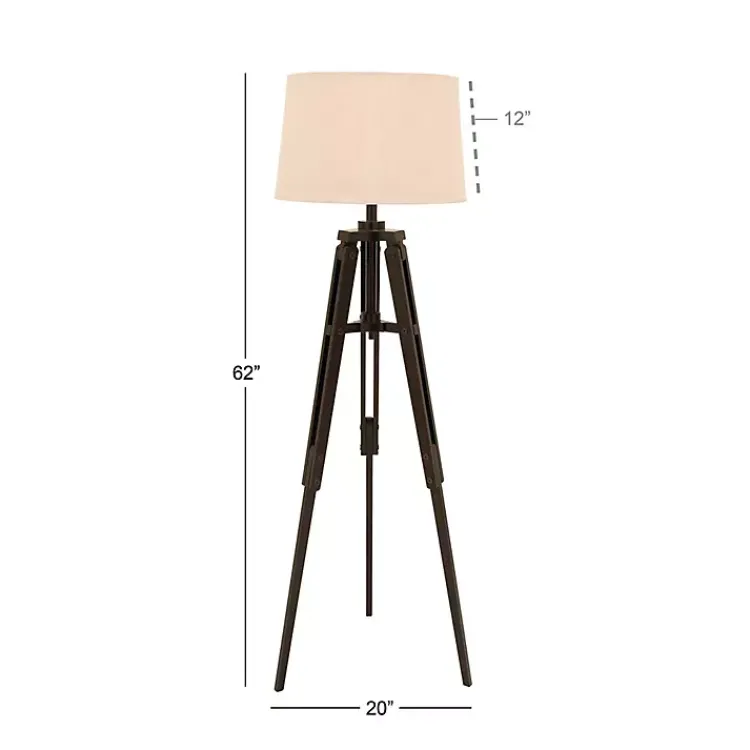 Floor Lamps-Kirklands Home Industrial Tripod Wooden Floor Lamp Ivory