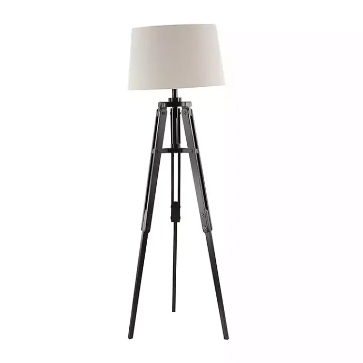 Floor Lamps-Kirklands Home Industrial Tripod Wooden Floor Lamp Ivory
