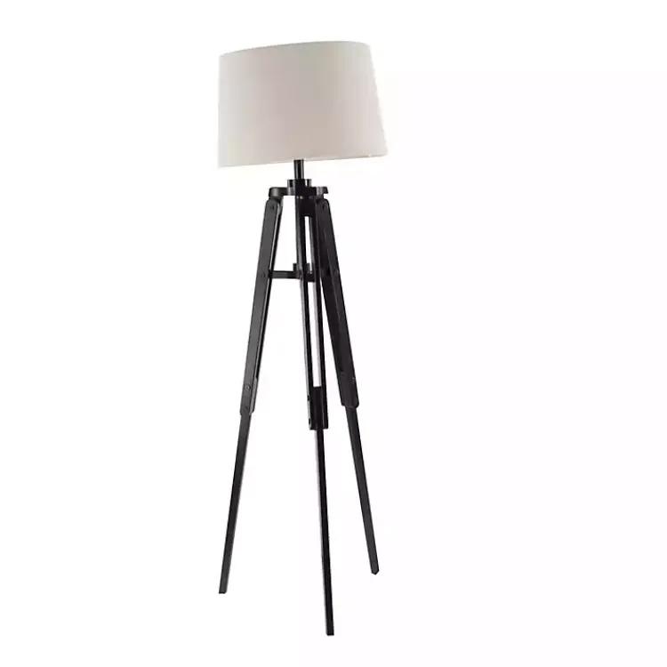 Floor Lamps-Kirklands Home Industrial Tripod Wooden Floor Lamp Ivory