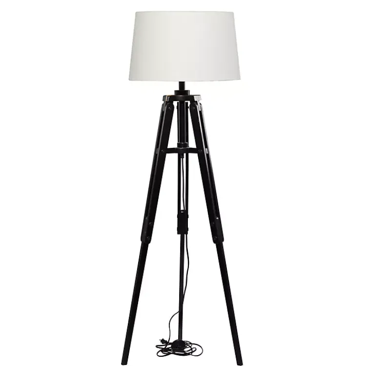 Floor Lamps-Kirklands Home Industrial Tripod Wooden Floor Lamp Ivory