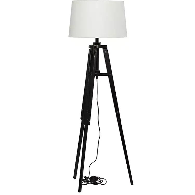 Floor Lamps-Kirklands Home Industrial Tripod Wooden Floor Lamp Ivory