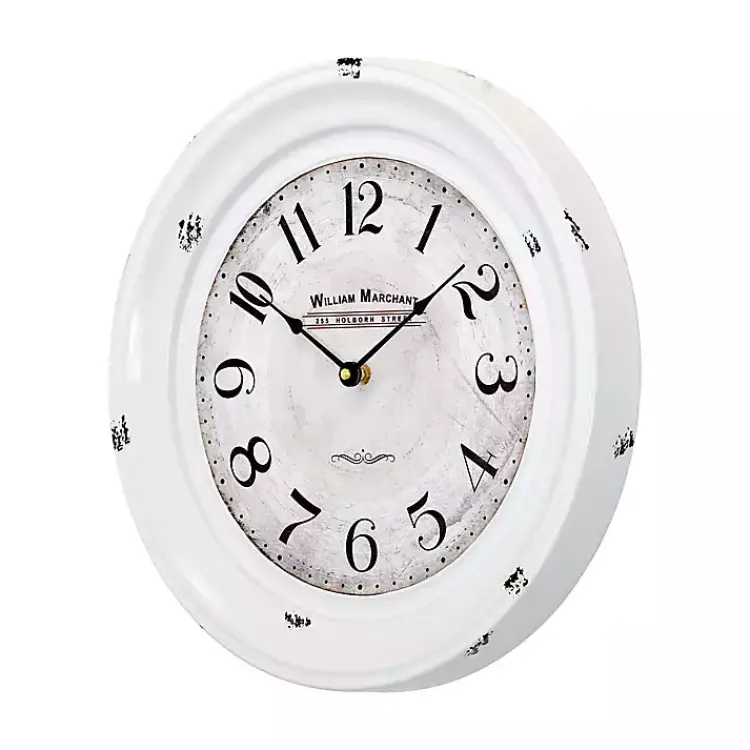 Clocks-Kirklands Home Distressed White Two Grooves Iron Frame Wall Clock