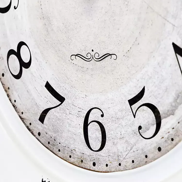 Clocks-Kirklands Home Distressed White Two Grooves Iron Frame Wall Clock