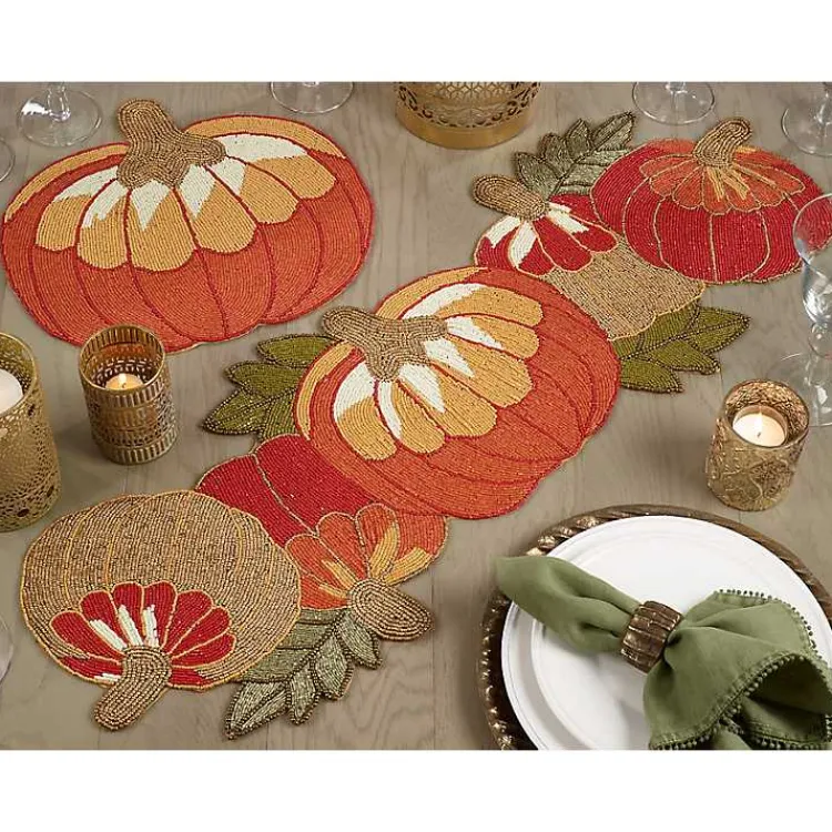 Table Linens-Kirklands Home Orange Beaded Pumpkin Harvest Placemats, Set of 4