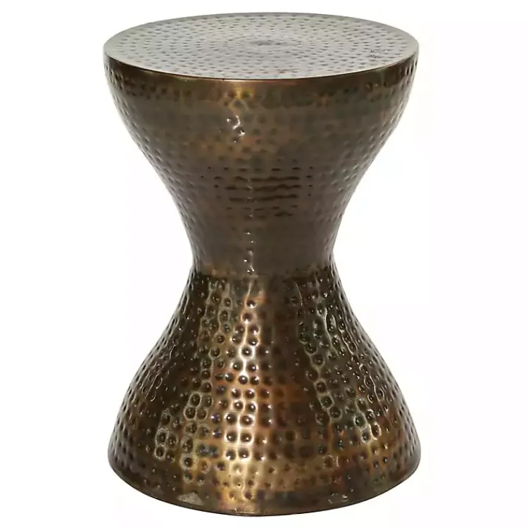 Accent & End Tables-Kirklands Home Hammered Bronze Iron Hourglass Accent Table Brown