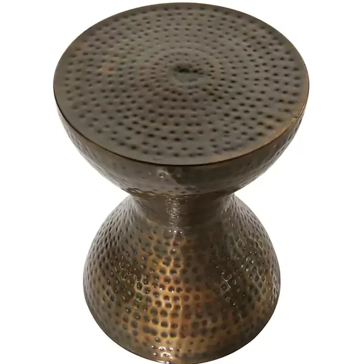 Accent & End Tables-Kirklands Home Hammered Bronze Iron Hourglass Accent Table Brown