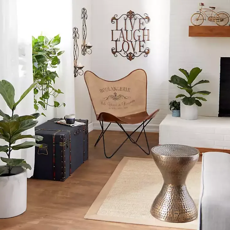 Accent & End Tables-Kirklands Home Hammered Bronze Iron Hourglass Accent Table Brown