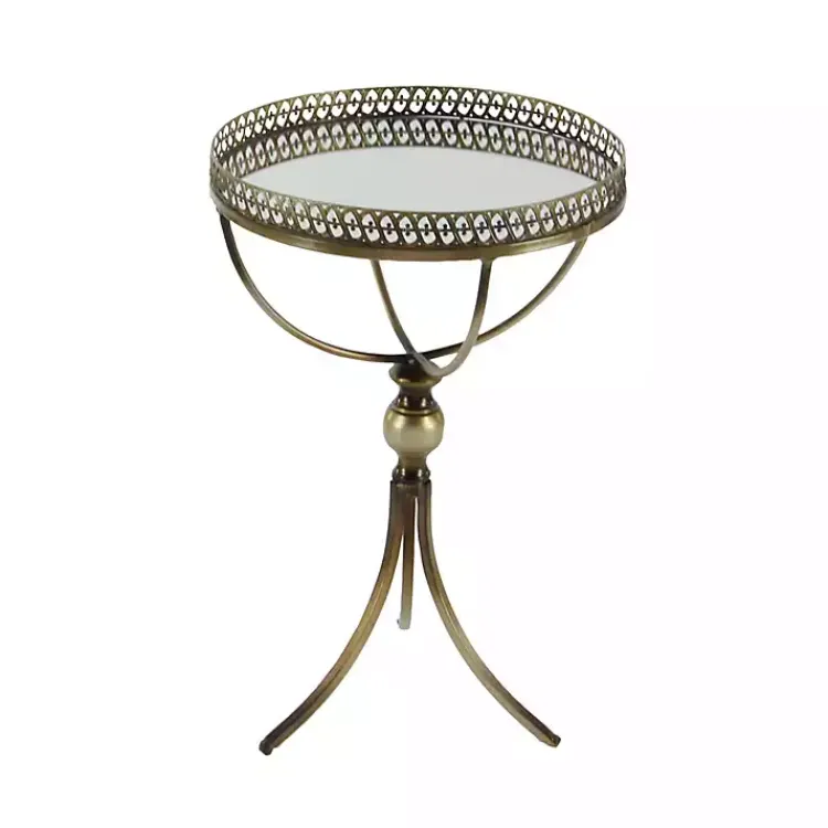 Accent & End Tables-Kirklands Home Mirror Top Metal Accent Table Gold