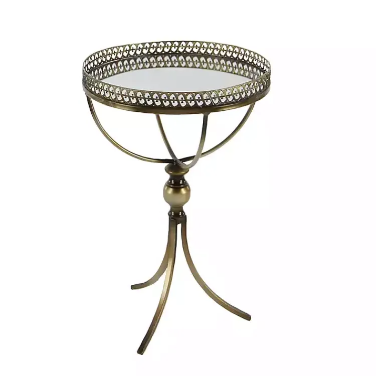 Accent & End Tables-Kirklands Home Mirror Top Metal Accent Table Gold