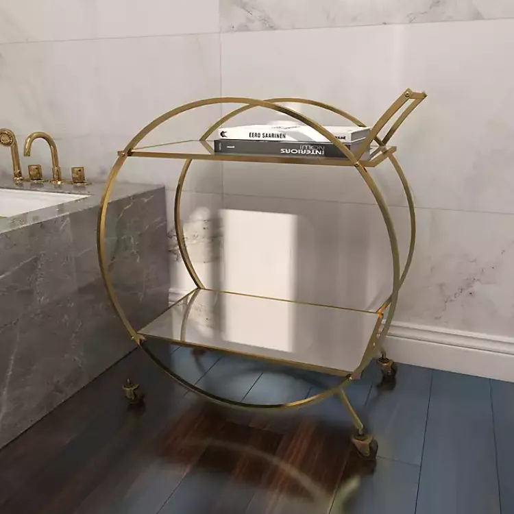 Kitchen Islands & Bar Carts-Kirklands Home Gold Metal Circular Bar Cart