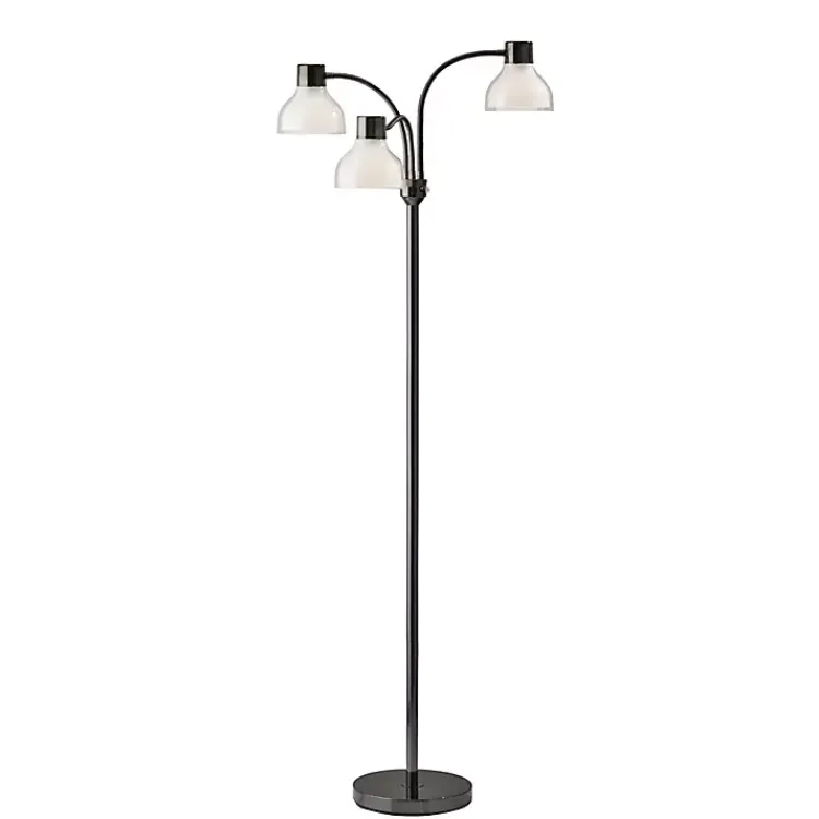 Floor Lamps-Kirklands Home Black Metal 3-Arm Frosted Shade Floor Lamp White