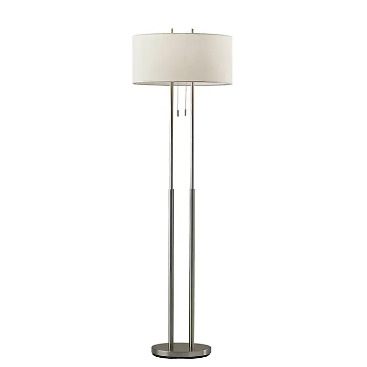 Floor Lamps-Kirklands Home Brushed Steel Double-Bulb Oval Floor Lamp Ivory