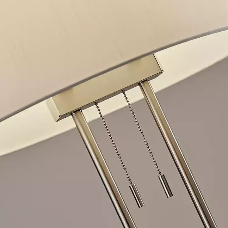 Floor Lamps-Kirklands Home Brushed Steel Double-Bulb Oval Floor Lamp Ivory