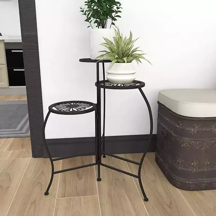 Planters-Kirklands Home Metal Floral 3-Tier Plant Stand Black