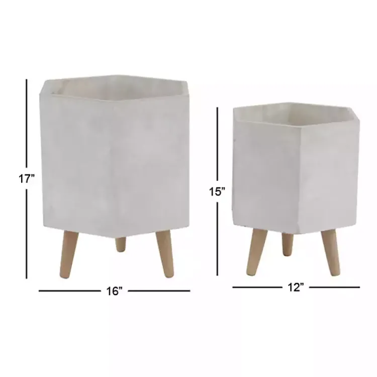 Planters-Kirklands Home Clay and Wood Hexagon Planters, Set of 2 White