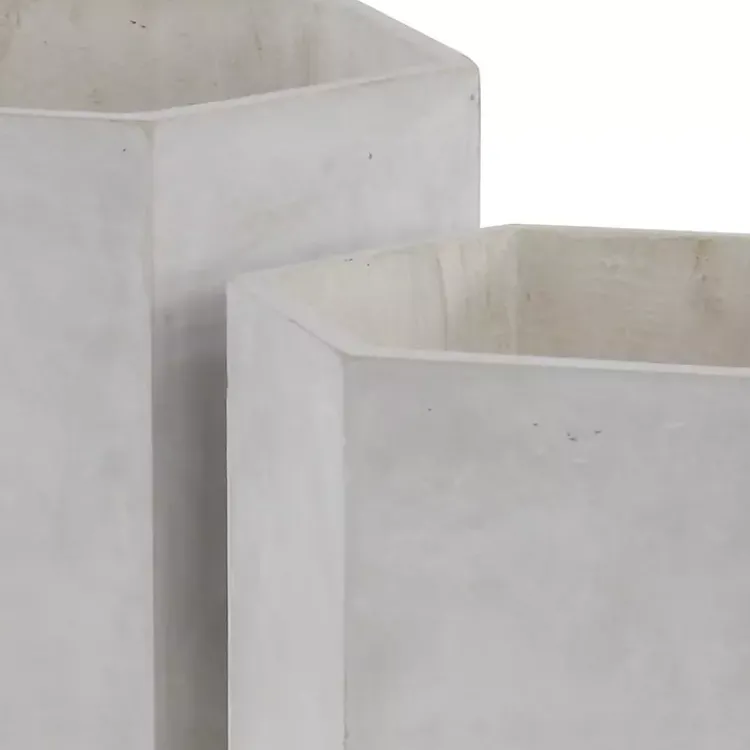 Planters-Kirklands Home Clay and Wood Hexagon Planters, Set of 2 White