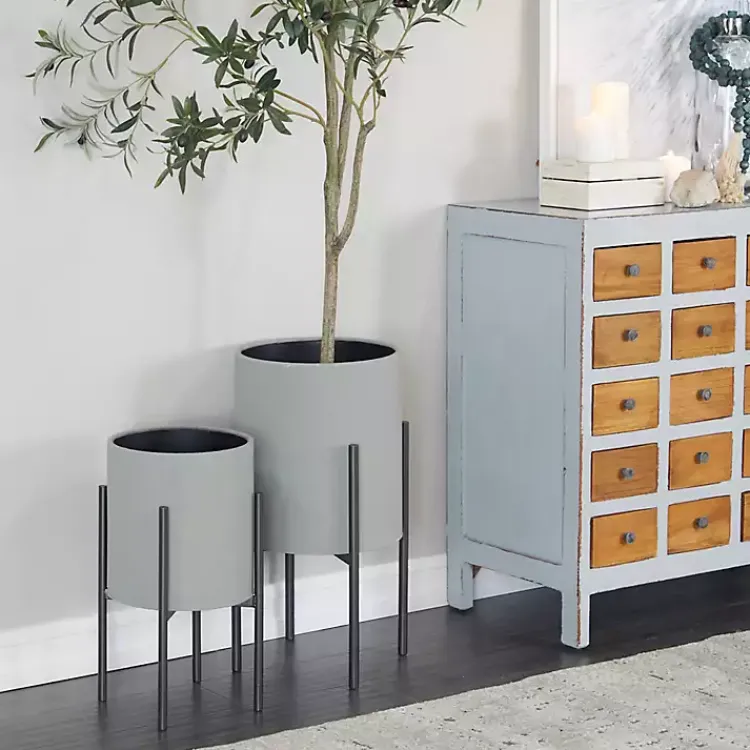 Planters-Kirklands Home Dark Barrel 2-pc. Planter Set Gray