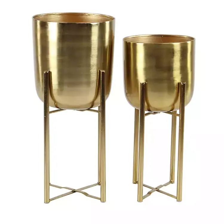 Planters-Kirklands Home Metallic Planters with Stands, Set of 2 Gold