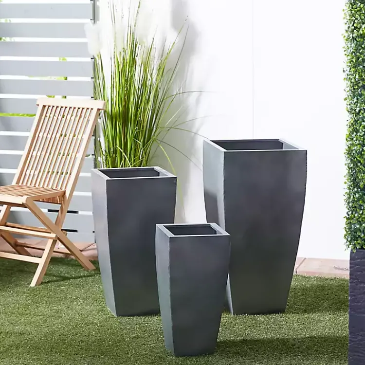 Planters-Kirklands Home Light Metal Round Tapered Planters, Set of 3 Gray