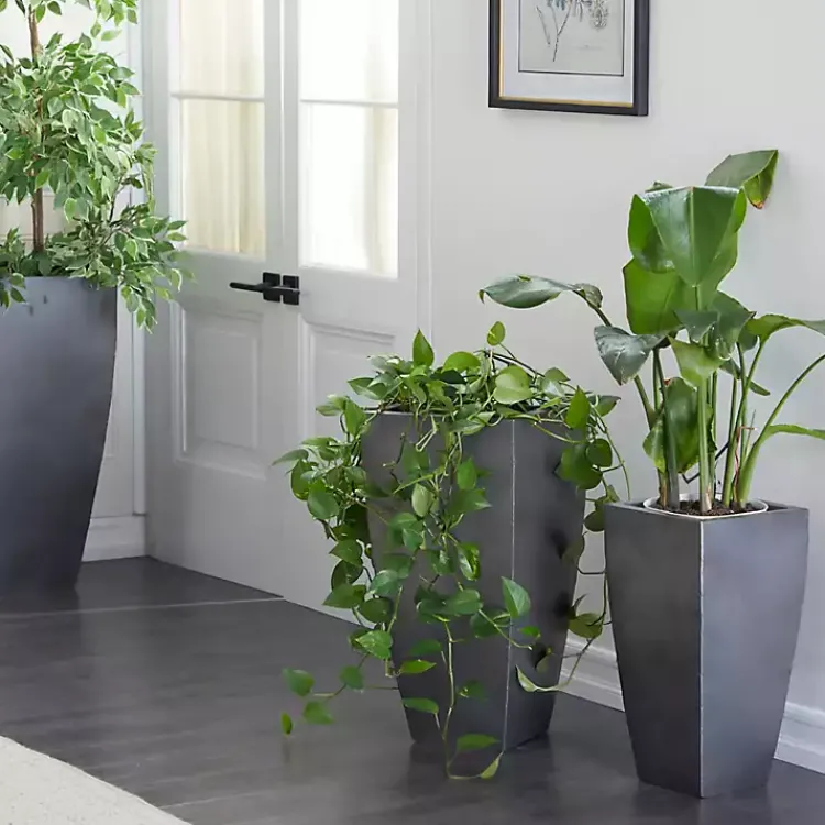 Planters-Kirklands Home Light Metal Round Tapered Planters, Set of 3 Gray