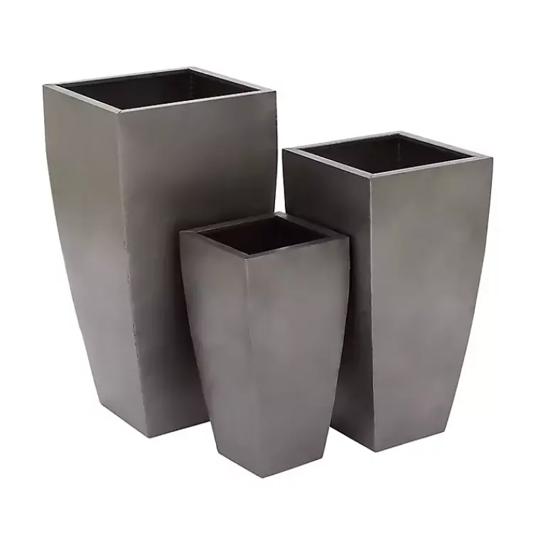 Planters-Kirklands Home Light Metal Round Tapered Planters, Set of 3 Gray