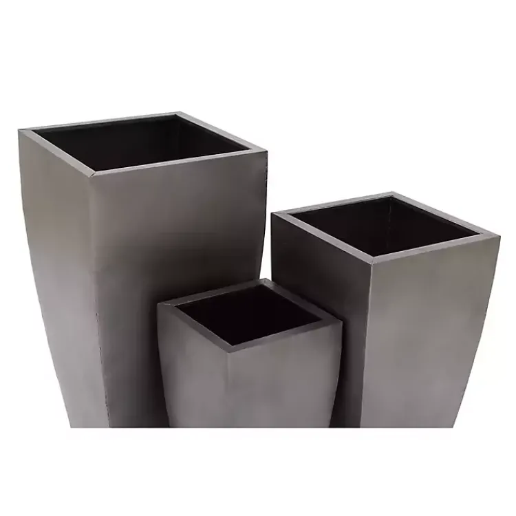 Planters-Kirklands Home Light Metal Round Tapered Planters, Set of 3 Gray