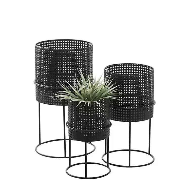 Planters-Kirklands Home Metal Basket Weave Planters, Set of 3 Black