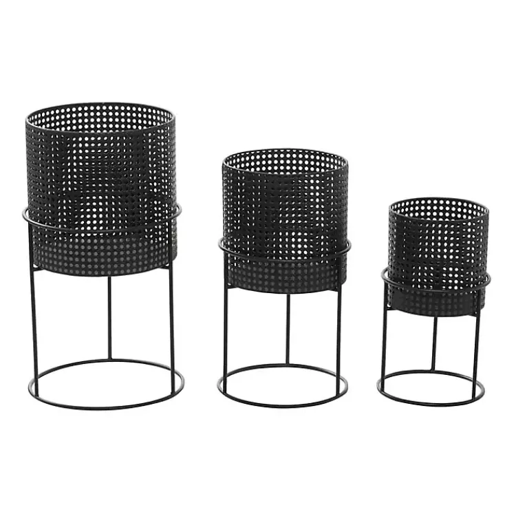 Planters-Kirklands Home Metal Basket Weave Planters, Set of 3 Black