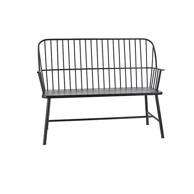 Outdoor Seating-Kirklands Home Metal Slatted Back Outdoor Bench Black